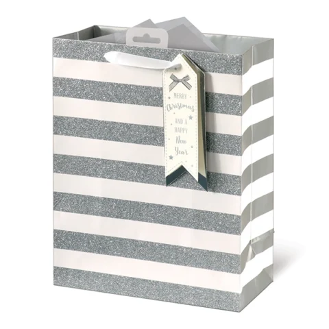 Giftmaker Silver Stripe Christmas Gift Bag Large