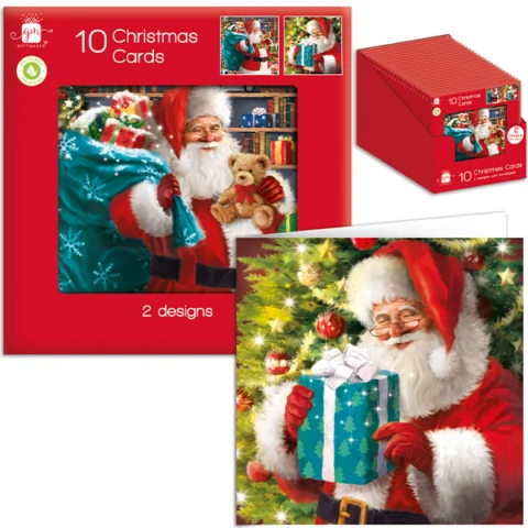 Giftmaker Square Santa Christmas Cards 10 Pack Assorted