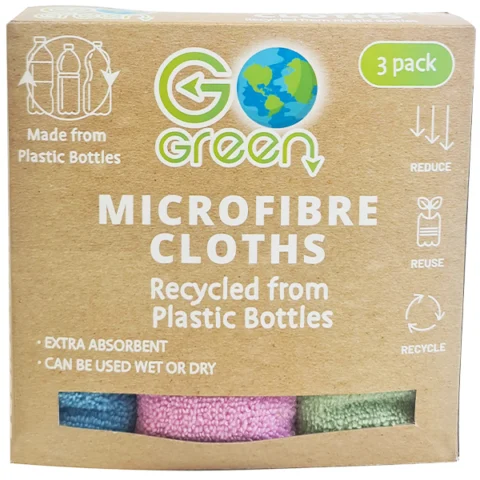 Go Green Assorted Colour Recycled Microfibre Cloths 3 Pack