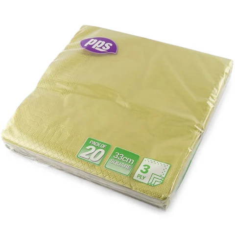 Gold 3-Ply Paper Napkins 33cm 20 Pack