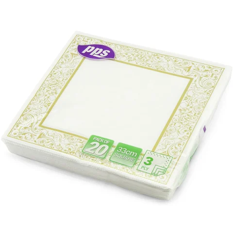Gold Border 3 Ply Paper Napkins 33cm 20 Pack