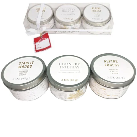 Gold Leaves Assorted Scented Tin Candles 3oz Gift Set 3 Pack