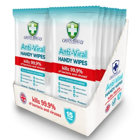 Green Shield Anti-Viral Handy Wipes 15 Pack