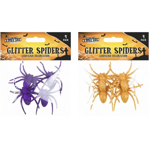 Halloween Ghoulish Decoration Glitter Spiders 6.5cm 4 Pack Assorted Colours