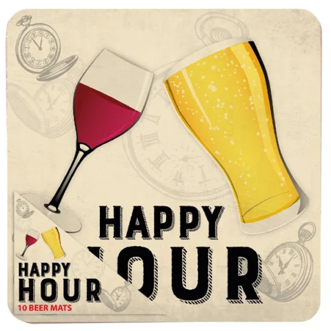 Happy Hour Beer Mat Coasters 10cm 10 Pack