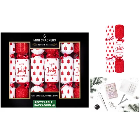 Harvey & Mason Mini Red Jolly Christmas Crackers 8.5" 6 Pack