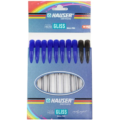 Hauser Gliss Black & Blue Premium Ball Pens 10 Pack