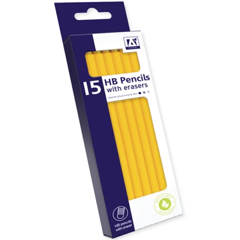 HB Pencils With Erasers Set 15 Pack
