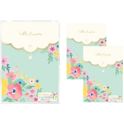 Hello Flower A4 Floral Popper Wallets 2 Pack