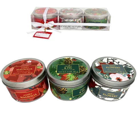 Holiday Floral Assorted Scented Tin Candles 3oz Gift Set 3 Pack