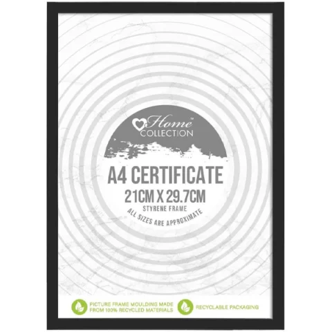 Home Collection A4 Black London Certificate Frame 21cm X 29.7cm