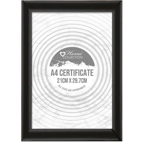 Home Collection A4 Black Styrene Certificate Frame 21cm X 29.7cm