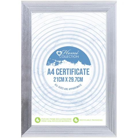 Home Collection A4 Silver Cambridge Glass Certificate Frame