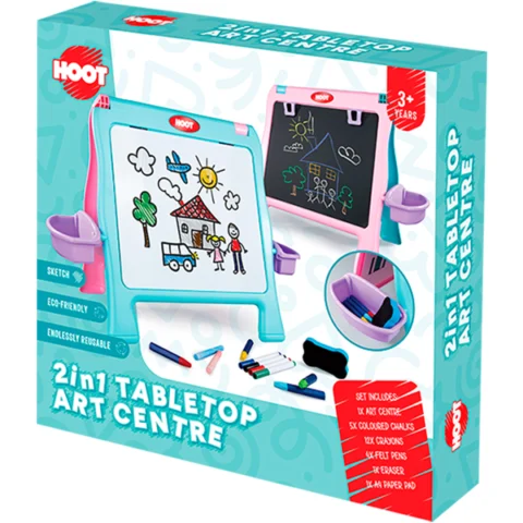Hoot 2-in-1 Reusable Whiteboard & Chalkboard Tabletop Art Centre