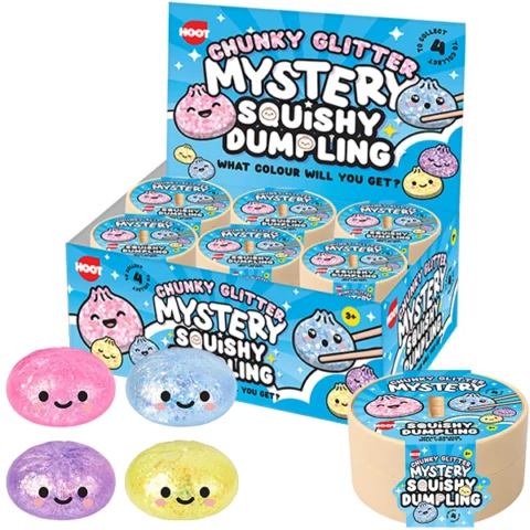 Hoot Chunky Glitter Mystery Squishy Dumpling Squish Toy 8.5cm Assorted Colours