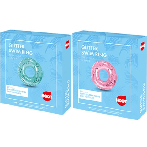 Hoot Inflatable Glitter Kids Swim Ring 35" Assorted Colours