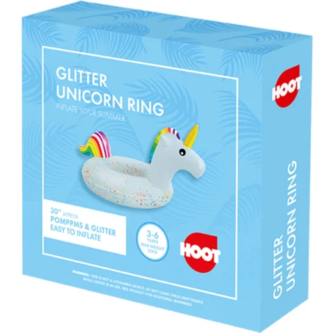 Hoot Inflatable Glitter Kids Unicorn Swim Ring 30"