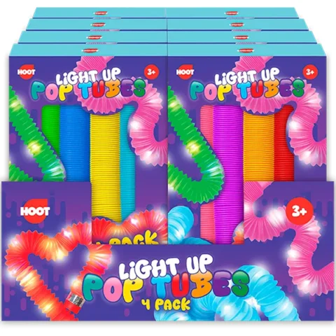 Hoot Light-Up Pop Tubes 4 Pack 58cm Assorted Colours