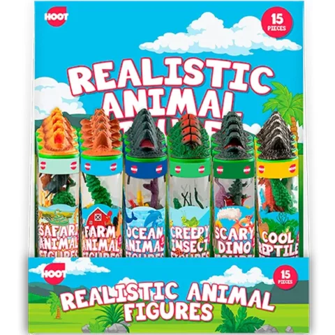 Hoot Mixed Realistic Animal Figures Tube 15 Pack Assorted