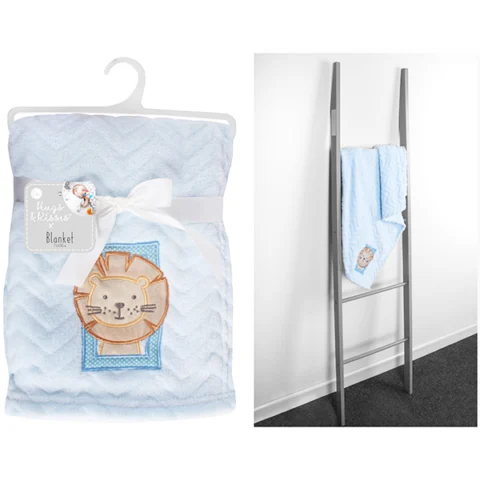 Hugs & Kisses Blue Lion Baby Blanket 75cm X 100cm