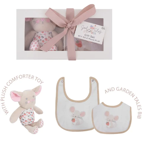 Hugs & Kisses Garden Tales Cotton Bib & Teddy Gift Set