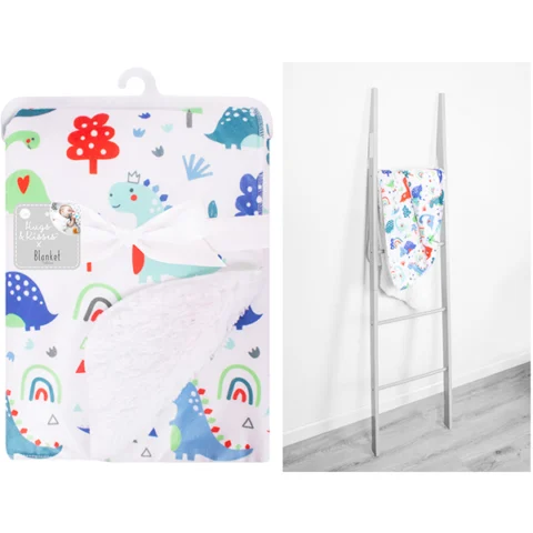 Hugs & Kisses Mink Sherpa Dinosaur Baby Blanket 75cm X 100cm