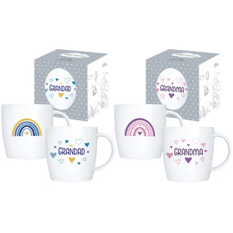 Hugs & Kisses New Bone China Grandma & Grandad Gift Mug Assorted 12oz