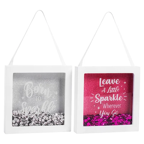 Hugs & Kisses Quote & Glitter Box Frame Assorted