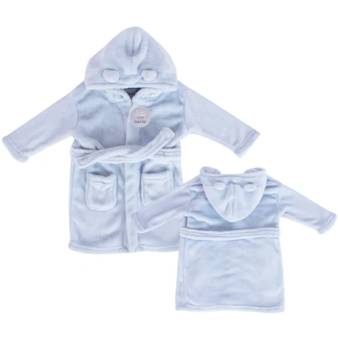 Hugs & Kisses Soft Flannel Blue Baby Hooded Robe