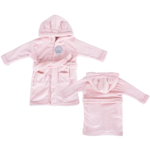 Hugs & Kisses Soft Flannel Pink Baby Hooded Robe