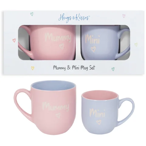 Hugs & Kisses Stoneware Mummy & Mini Mug Set 2pc
