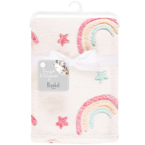 Hugs & Kisses White Rainbow Baby Blanket 70cm X 90cm