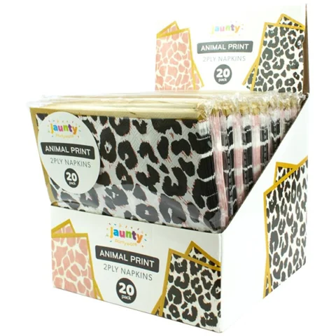 Jaunty 2-Ply Leopard Print Napkins 20 Pack Assorted Colours