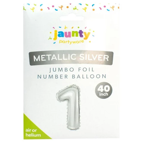Jaunty 40" Metallic Silver Jumbo Foil Number Balloon 1 Pack Assorted