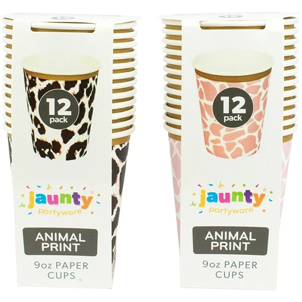 Jaunty 9oz Leopard Print Paper Cups 12pc Assorted Colours
