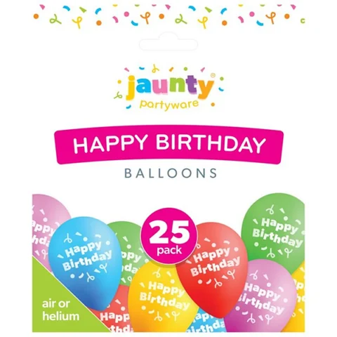 Jaunty Assorted Colour Happy Birthday Balloons 25 Pack