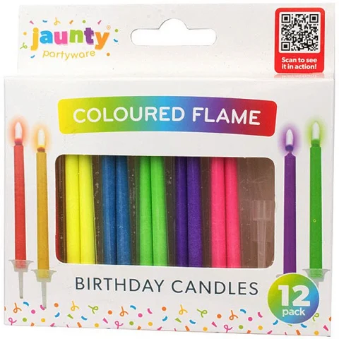 Jaunty Assorted Coloured Flame Birthday Candles 12 Pack