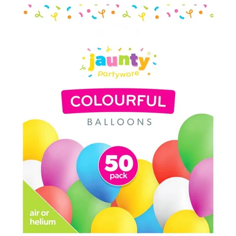 Jaunty Assorted Colourful Balloons 50 Pack