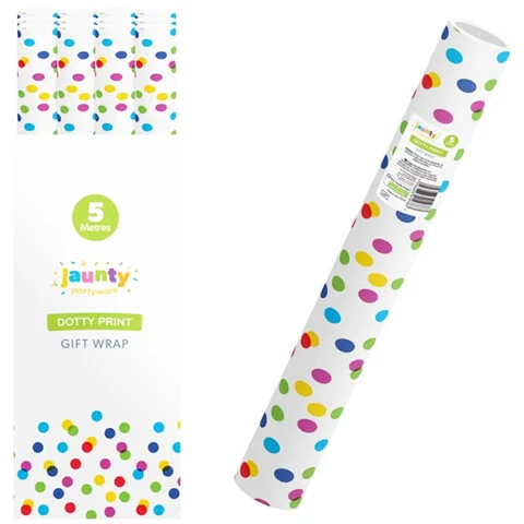 Jaunty Coloured Dotty Print Gift Wrap 5m X 0.7m
