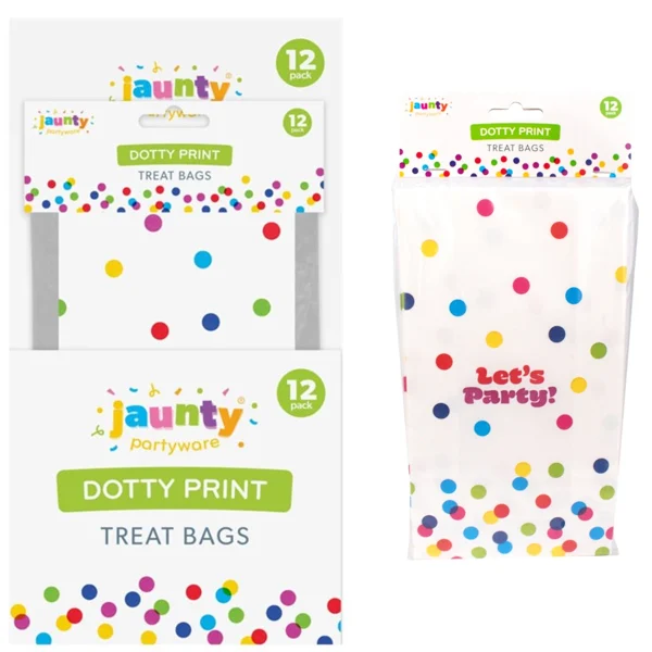 Jaunty Dotty Print Party Treat Bags 12 Pack