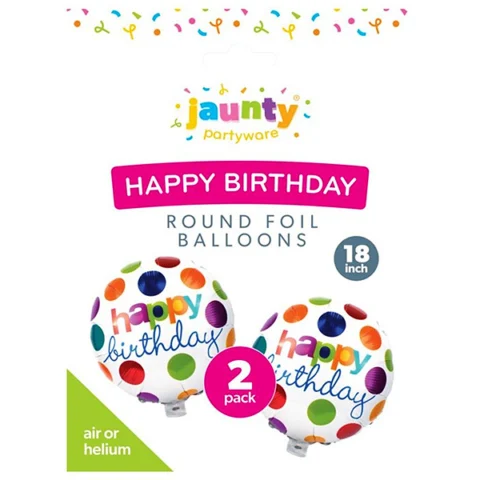 Jaunty Happy Birthday Round Foil Balloons 18" 2 Pack