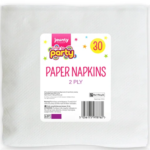 Jaunty Partyware 2-Ply White Paper Napkins 30 Pack