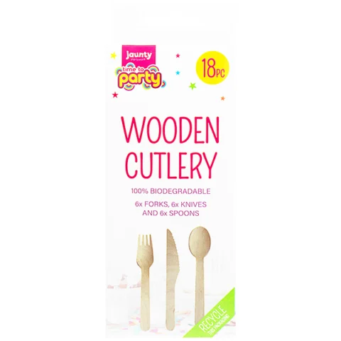 Jaunty Partyware Biodegradable Wooden Cutlery Set 18pc