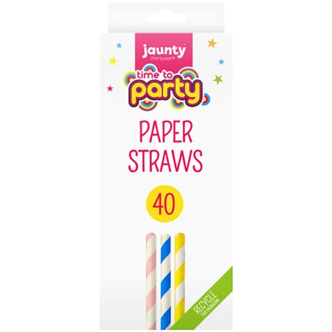 Jaunty Partyware Summer Stripe Paper Straws Assorted Colours 40 Pack