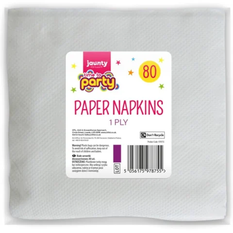 Jaunty Time To Party 1-Ply White Paper Napkins 80 Pack