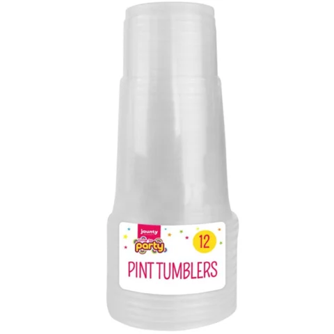Jaunty Time To Party Clear Plastic Disposable Pint Tumblers 12 Pack