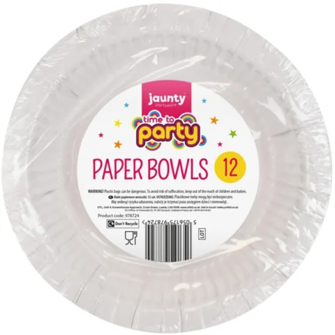 Jaunty Time To Party White Paper Bowls 12 Pack
