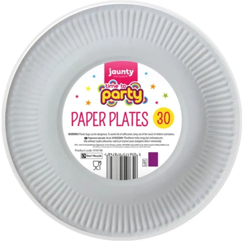 Jaunty Time To Party White Paper Plates 7" 30 Pack