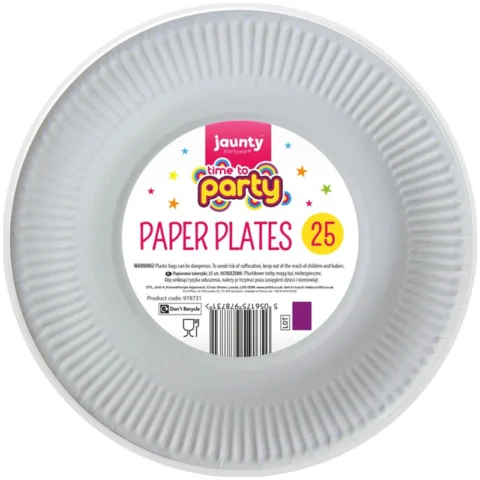 Jaunty Time To Party White Paper Plates 9" 25 Pack