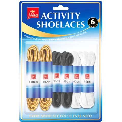 Jump Assorted Colour Activity Shoe Laces 6pk